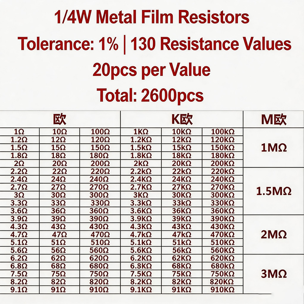 2600pcs Metal Film Resistors A - Diy Electronics Com reseña y precio